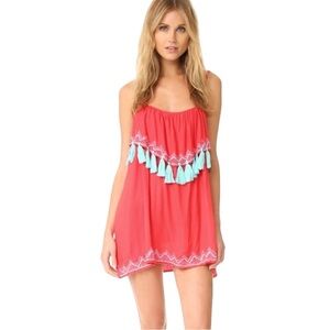 Tiare Hawaii NWT tropical magenta beach cover up mini dress embroidery one size